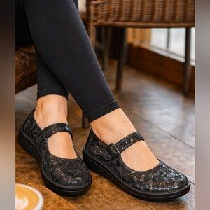 Alegria Black Shimmer Mary Jane Comfort Shoes Size 39